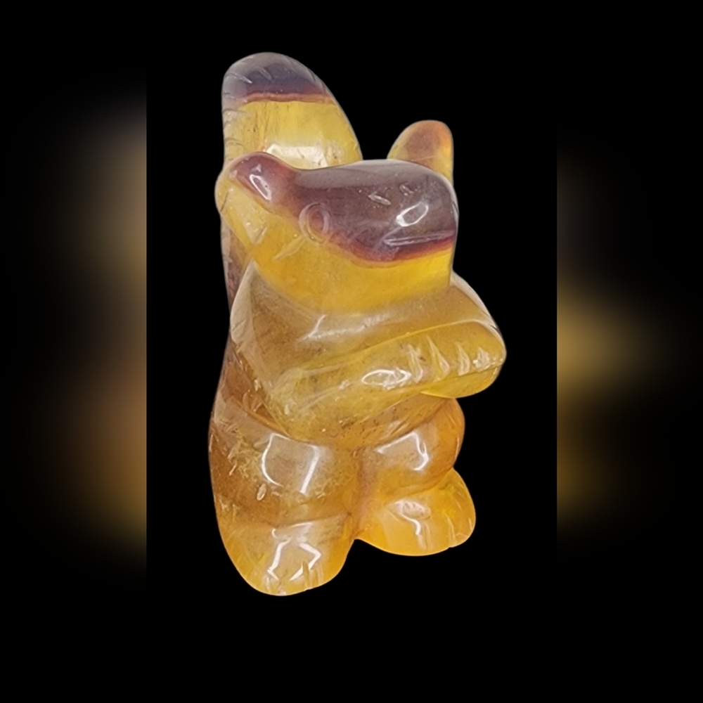 320 Gram Yellow And Purple Natural Flourite Squirrel Carving - Picture 2 of 4